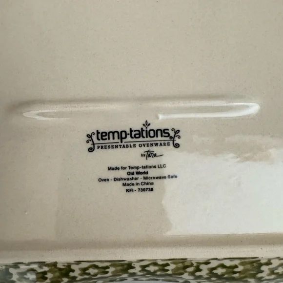 Temptations Presentable Ovenware by Tara~Old World~Serving Platter Ceramic Green - Picture 6 of 9